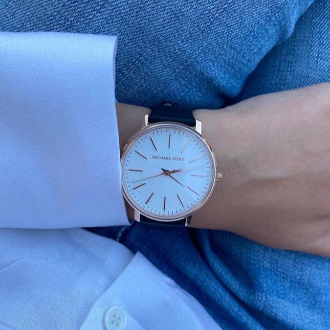 Buy Shop Michael Kors Pyper Quartz White Dial Black Leather Strap Watch For Women - MK2834 USA Online