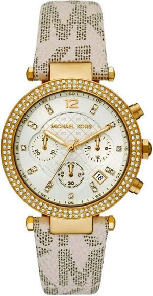 Buy Shop Michael Kors Parker Chronograph White Dial White Leather Strap Watch For Women - MK6916 USA Online